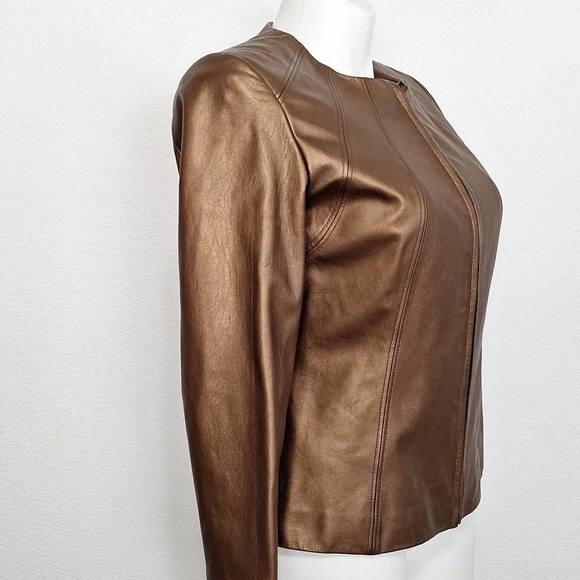 Preston & York Preppy Genuine Lamb Skin Minimalist Front Zip Biker Jacket M - Picture 3 of 8